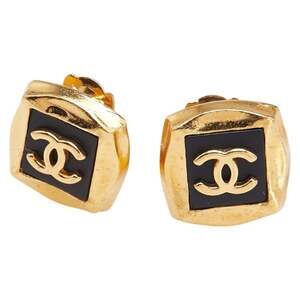 CHANEL Vintage Black Logo Earrings